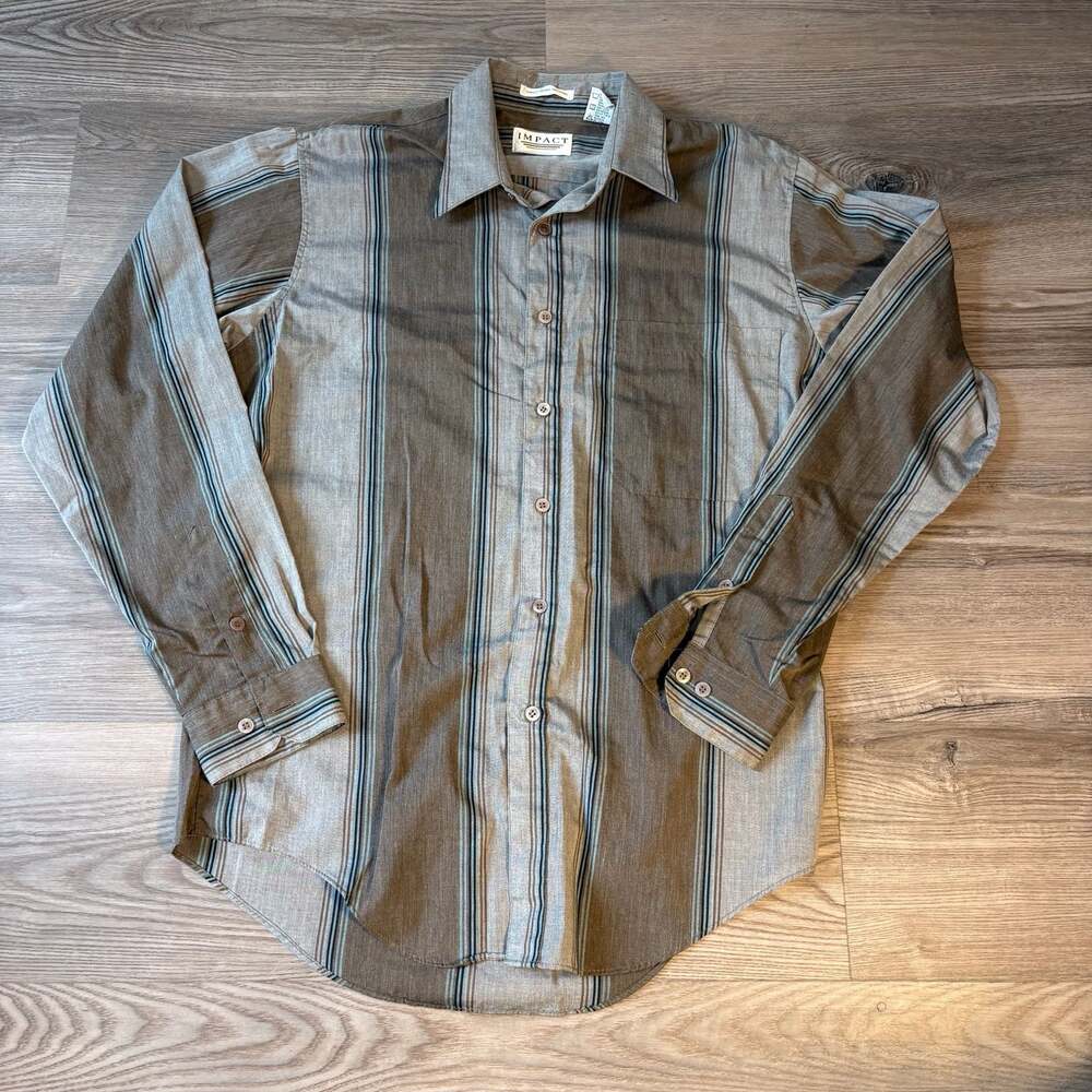 Impact Men's Vintage Striped Long Sleeve Button-Down Shirt